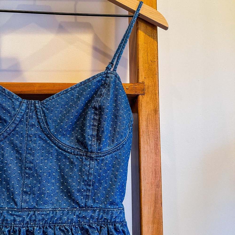 Free People SZ S Polka Dot Denim Baby Doll Dress! - Picture 2 of 9